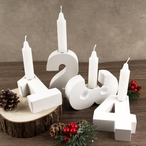 BOFUNX 4er Adventszahlen Kerzenhalter Holz Kerzenständer 1 2 3 4 Adventskranz Zahlen Holz Kerzenhalter für Adventskranz Tischdeko Weihnachtsdeko Weihnachten Geschenk