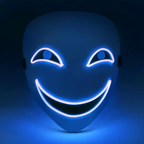 APODESS Anime Maske Halloween Maske Led Cosplay Leuchtend Purge im Dunkeln Leucht Cyberpunk Horror Clown für Fasching Karneval als Cosplay-Kostüm Requisite für Herren Damen