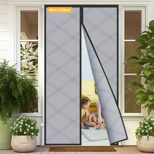 Sylken Thermal Door Curtain 80 X 200cm,Thickened Windproof Waterproof Door Covers Oxford Cloth with Polyester Cotton Warm Winter, Windproof Soundproofing Front Door Curtain for Winter, Grey