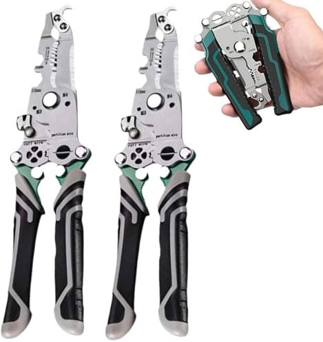 18 in 1 Foldable Wire Stripper, Super Easy Multi-Function Wire Stripping Pliers, Wire Stripper Crimper Cable Cutter Pliers, Professional Wire Stripper Tool for Stripping Cutting Crimping Scraping (B)
