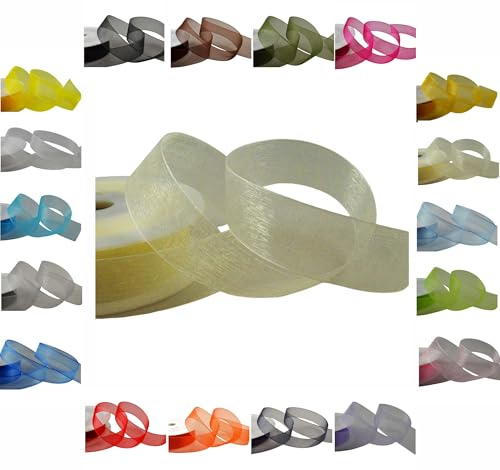 50m / 25m Roll Luxury Organza Woven Edge Ribbon Reel Rolls 3mm, 9mm, 15mm, 25mm, 40mm (Ivory, 40mm x 25 Metres)