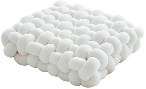 champracer Kopfkissen Knot Kissen,Gewebtes sitzkissen Bodenkissen,Gepolstertes Sitzkissen,Zierkissen Knoten für Einfarbig,Handgewebtes Sofa Rücken Extra Dicke Sitzauflagen (Reinweiß,30 * 33 cm)