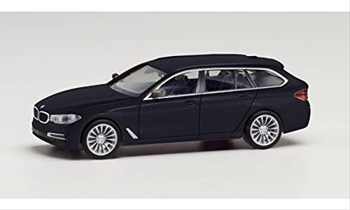 B*M*W 5er G31 Touring Kombi Saphir Schwarz 2017-2023 mit Sockel und Vitrine H0 1/87 Herpa Modell Auto