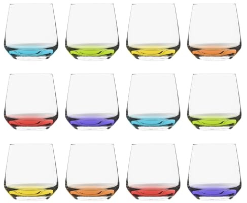 LAV 345ml Lal Trinkgläser aus Glas - Farbige Basis - 12x Spülmaschinenfest Küche Wasser Cocktail Saft Gin Wein Whiskey Trinken Glaswaren Gläser Set