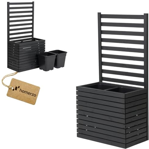 Pflanzkübel mit Rankgitter Spalier mit Pflanzkasten Blumenkasten aus Holz für Garten Balkon Terrasse Hochbeet mit 18L Kunststoff-Pflanzeneinsatz (horizontal-anthrazit, 67x36x55 H130)