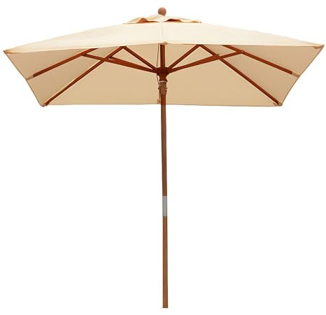 Ruiseawing Parasol carré pour terrasse en bois, 2 x 2 m, 8 baleines, poteau en bois de 38 mm, parasol de marché pour jardin, terrasse, patio (kaki, 2 x 2 m), kaki, 2x2m
