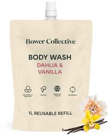 Bower Collective Dahlia & Vanilla Natural Body Wash Refill Pouch 1 Litre, Shower Gel with Essential Oils, Moisturising Body Wash, Zero Plastic Waste