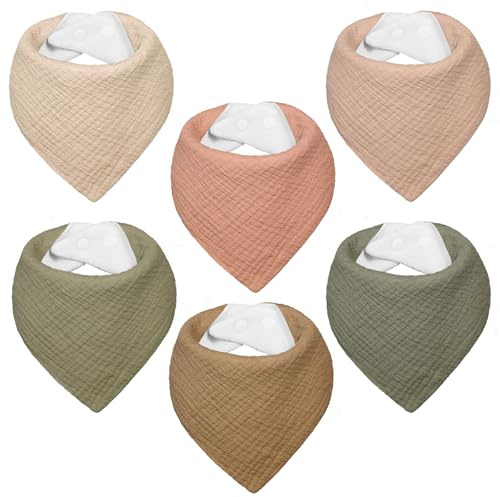 IKWOLETI Lätzchen Baby Dreieckstuch Baby Musselin Halstuch Baby für Junge und Mädchen, Hochgradig Saugfähig und Verstellbar, 6 Stück