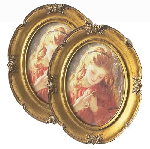 irbaniland Ovaler Bilderrahmen, glatt, Vintage, rustikal, oval, zum Aufhängen, Heimdekoration, Fotogalerie, Kunst, Gold, 10 x 15 cm, 2 Stück