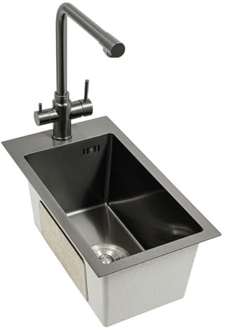 Mini fregadero de cocina de acero inoxidable con escurreplatos, grifo y tubo de drenaje, pequeño fregadero empotrado de acero inoxidable para el hogar y el restaurante, 50 x 28 x 21 cm