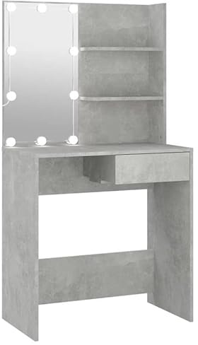 Eleganz Schminktisch mit Spiegel Betongrau 74,5x40x141 cm - Moderne Kosmetik-Kommode aus Holzwerkstoff & Acryl für Schlafzimmer, Styling-Tisch mit -Beleuchtung