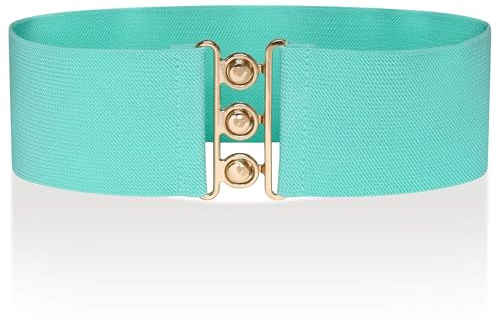 Ro Rox Damen Breiter Elastischer Taillengürtel im Retro Vintage Stil – Stretchgürtel für Kleider, 50er Jahre – Silberne oder Goldene Schnalle