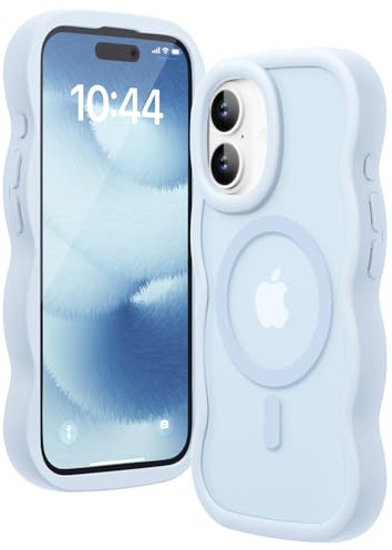 Amzfield Magnetic Case for iPhone 16, Wavy Translucent Schlank, Light Blue | Compatible with MagSafe Wavy Translucent Soft Silicone Shockproof Cute Matte for Girl Women Drop Protection Soft Touch Pretty