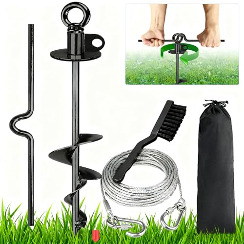 HAGWARE 4.6m Hundeleine für Hunde, 38cm Hundeleine-Pfahl, Bodenanker Hund Hundepfahl für Große Hunde bis zu 220 lbs, Hundeleine und Pfahl Erdhaken Hund ideal für Camping oder Garten