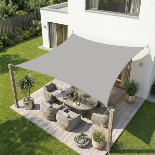 Sekey Sonnensegel Wasserdicht 4x5m Rechteckig, Sonnenschutz hochdichtes PES 160g/m² Wetterfest & Reißfest, Nahtversiegelung (Zuverlässig Dicht) & 95% UV Schutz, für Balkon Terrasse Garten, Hellgrau