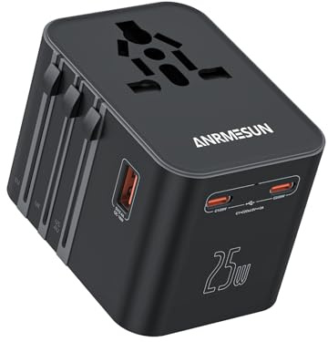 Reiseadapter Weltweit, PD 25W Universal Travel Adapter Reisestecker mit 2 USB C und 1 USB A und 1x AC, Internationaler Steckdosenadapter Universal Adapter für EU, UK, USA, Australia