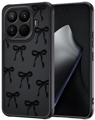 TVVTPU Handy Hülle für Xiaomi 15T Pro 5G mit Vollständiger Kameraschutz, Aesthetic Motiv Schleifen Muster Handyhülle Anti-Fingerabdruck Matt Transluzente Rückseite Stoßfest Kratzfest Case, Schwarz