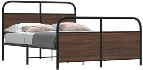Frdhee Gästebett Bodenbettrahmen,Metallbett ohne Matratze Braun Eichen-Optik 140x200 cm für Kleine Räume, und Schlafzimmer