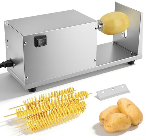 Taglierina Spirale Elettrica, 50W 220V Taglierina Spirale Acciaio Inox Tagliapatate Elettrico Tornado Patate Automatica Frutta Patate Cetrioli Carote Affettapatate Funzioni Avanti/Indietro e Arresto