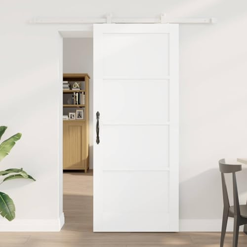 Mokuyary Puerta Corredera Blanco 83 x 202 cm Madera de Pino Maciza Fácil Montaje,puerta corredera madera para Baño Salón Sala de Estar Cocina Longitud del riel deslizante 183 cm