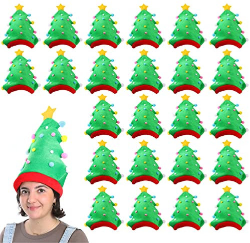Christmas Tree Hat - Adults Green Xmas Tree Hat With Multicoloured Baubles and Gold Star Attached - Funny Mens Ladies Christmas Novelty Fancy Dress Hat Accessory - Pack Of 1