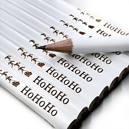 KATINGA 10x edle Bleistifte mit Gravur - schönes Geschenk zu Weihnachten (Weiß, Hohoho)