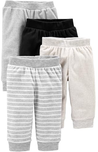 Simple Joys by Carter's 4-Pack Fleece Pants Pantaloni, Avorio/Bianco Righe/Grigio Chiaro/Nero, 0 Mesi (Pacco da 4) Unisex-Bimbi