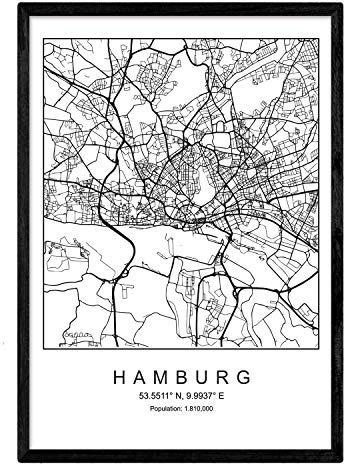 Nacnic Minimalistische Stadtplanen Poster. Geometrische Stil Wanddekoration Abbildung von Hamburg. Verschiedene Deutsche Stadtkarten, Plänen und Reisen Bilder ohne Rahmen. Größe A4.