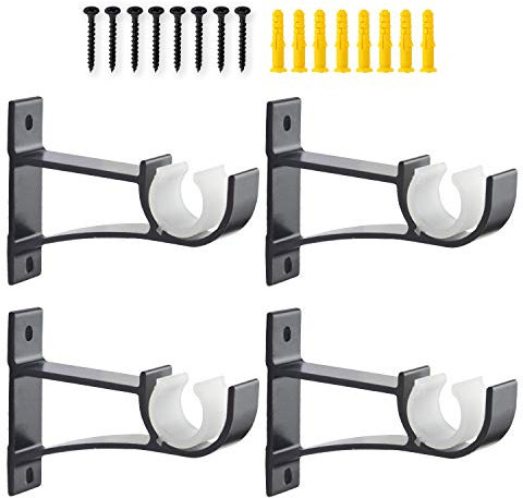 4 Pack Heavy Duty Curtain Rod Bracket Single Curtain Rod Holders for 0.8 to 1 Inch Drapery Rod Sturdy Curtain Rod Hooks for Living Room Bedroom Bathroom Black