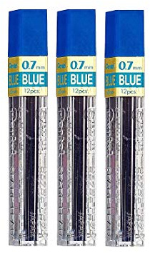 Pentel 0.7mm Automatic Pencil Coloured Leads Blue PPB-7 (3 tubes of 12 leads)
