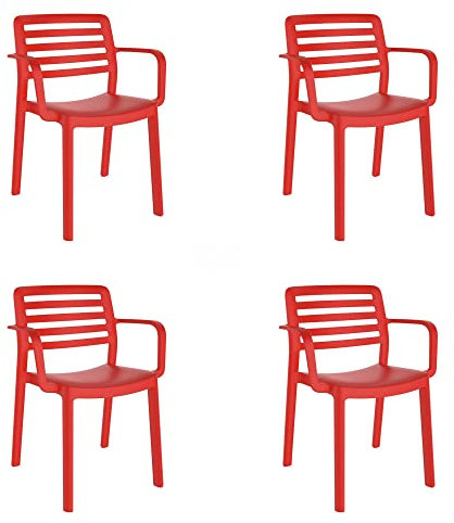 GARBAR Wind Set 4 Silla con Brazos Interior, Exterior | jardín, terraza, balcón, Salon, Cocina, Comedor | diseño, Ligero, apilable | Rojo
