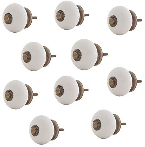 Knober 10 X Weiß | silber Montur aus Edestahl | Möbelknöpfe 40mm Knauf | Türgriff Gewinde metrisch M3