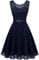 Berylove Damen Spitzenkleid Brautjungfer Elegant Party Knielang Cocktailkleid Chiffon Ärmellos BLP7005 B-Navy-L