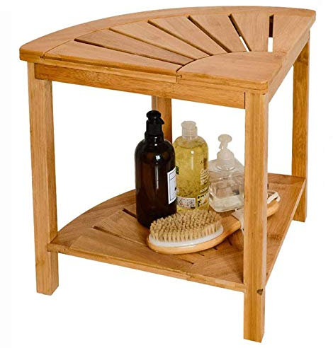 HJHY Banc Tabouret de Douche d'angle en Bambou avec Ètagère de Rangement, Siège de Salle de Bain Baignoire en Bois, idéal pour entrée, Salle de Bains, Salon et Couloir