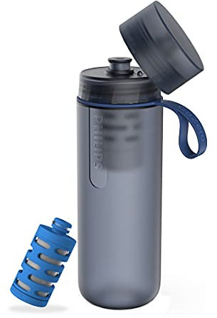 PHILIPS Water GoZero Active BPA-Free Water Bottle with Fitness Tap Water Filter, Sport Squeeze Water Bottle, Lightweight, Blue, 20 oz with Fitness Filter, Blue