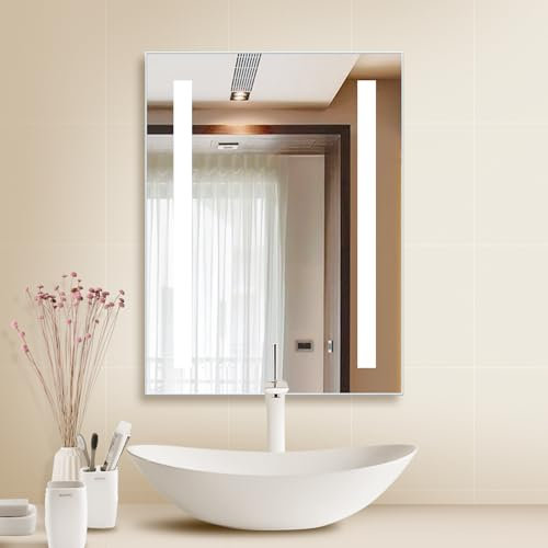 Habison Badezimmerspiegel LED 45X60CM LED Wandspiegel Badezimmer Beleuchtet Spiegel aus Aluminium mit Knopfschalter IP44 Wasserdicht 6400K Kaltweiß Licht