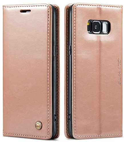 QLTYPRI Etui Coque pour Samsung Galaxy S7, Portefeuille Fentes Cartes Housse Antichoc Cuir PU Vintage Portefeuille Etui Compatible avec Samsung Galaxy S7 - Or Rose