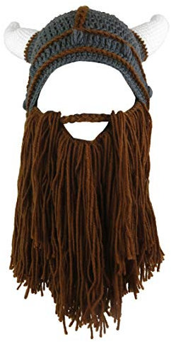 MerryJuly Herren Kopf Barbarian Vagabond Beanie Original Faltbare Bartmützen Wikinger Hörner Bartmützen Bartmützen, Wikinger Bartmütze kurz braun, Einheitsgröße