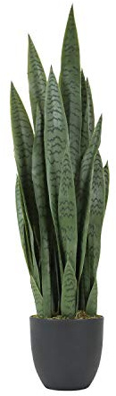 Worth Sansevieria - Pianta artificiale a serpente da giardino da 0,9 m, per interni ed esterni, 28 foglie spesse, realistica, pianta in finta seta, decorazione per la casa, suocera, vaso nero e