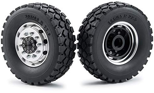 AXspeed 2 Stück/Set Metall Vorderradfelgen Radnaben mit Gummireifen Radreifen für 1/14 RC Tamiya Tractor Climbing Trailer Auto