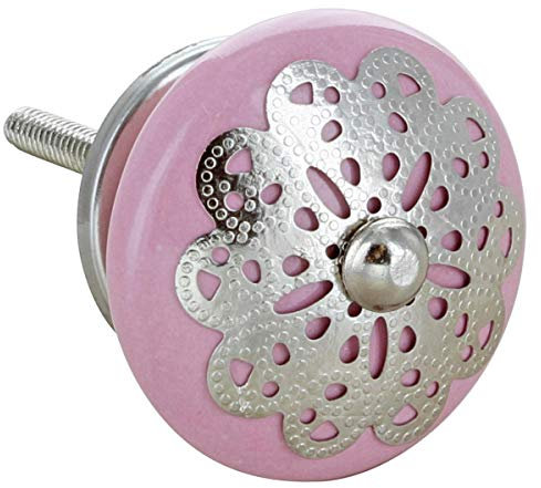 G Decor Silver Applique IV Round Ceramic Door Knobs Handles (Pink)