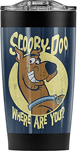 Scooby-Doo Reisebecher, Edelstahl, vakuumisoliert, doppelwandig, mit auslaufsicherem Schiebedeckel, ideal für Kaffee/heiße Getränke und kalte Getränke
