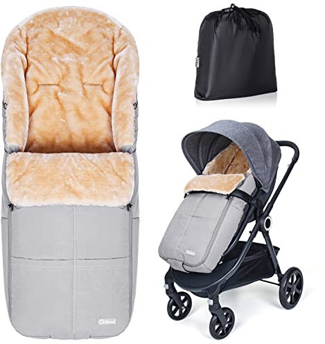 Orzbow Fußsack Buggy, Künstliches Lammfell Fußsack Kinderwagen Baby Winter mit Reißverschluss, Abnehmbar, Universelle & Wasserdicht, Maschinenwaschbar, Hellgrau