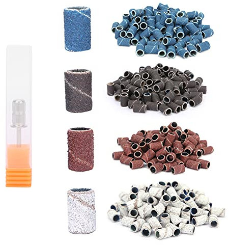 400 Pieces Sanding Bands for Nails 80# 120# 180# 240# Grit with Shaft Nail Bits Polishing Sand for Electric Nail Drill Manicure Pedicure