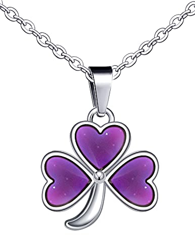 Feilok Kette Damen Halskette Edelstahl mit Kleeblatt Glücksbringer Anhänger Thermo Stimmung Farbwechsel für Frau Freundin