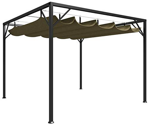 Leepesx Cenador de jardín con Techo retráctil Pergola Cenador Toldo Dosel para Fiesta Eventos Bodas Gris Taupe 3x3m 180 g/m²