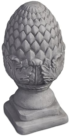 gartendekoparadies.de Pinienzapfen Steinfigur Zirbelnuss, H. 32 cm, 9 kg, Grau, frostsicher aus Steinguss für Außenbereich