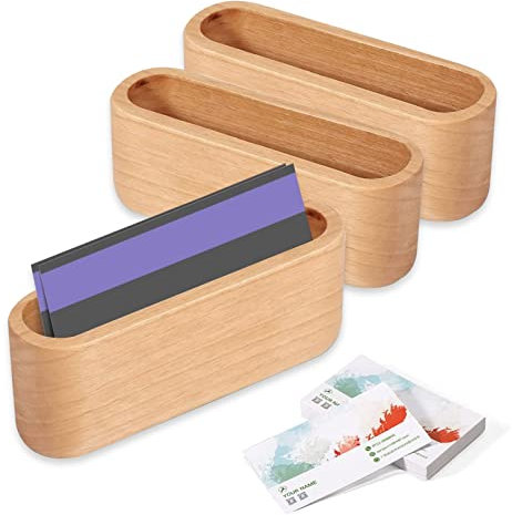 Qixuer Porta Biglietti Da Visita In Legno, Espositore Biglietti Da Visita 3 Pezzi Colore Del Legno Scatola Della Carta Di Nome Carta Scatola Di Immagazzinaggio Usato Per Office Desktop Storage Box