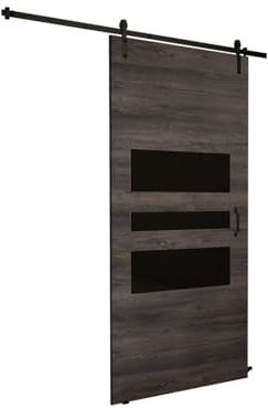 Mirjan24 Sistema per porta scorrevole Antic I, vetro nero, set completo per porte scorrevoli, divisori interni con chiusura automatica (frassino scuro, modello 100)