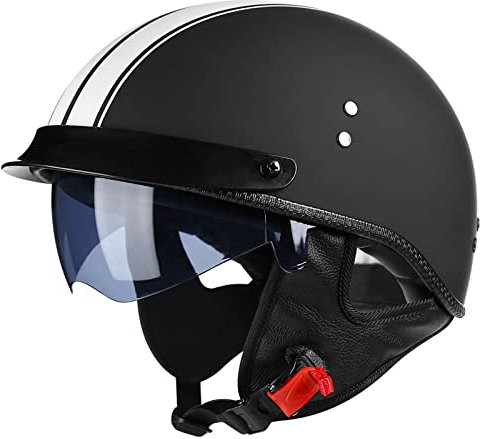 LHBM Retro Oldtimer Halbschale Motorrad-Helm mit DOT/ECE-Zulassung, Jet-Roller Scooter-Helm mit eingebautes Visier B, L=57-58cm